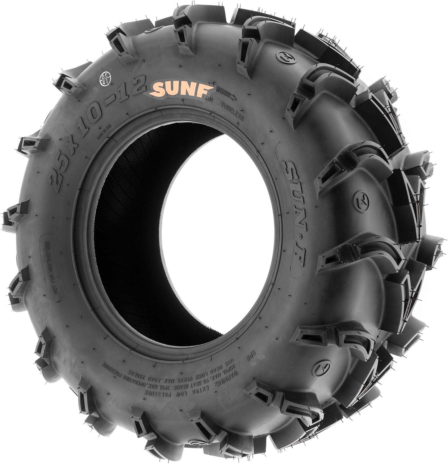 imagePair of 2 SunF A050 AT 25x812 ATV UTV Deep Mud Terrain Tires 6 PR Tubeless27x1114