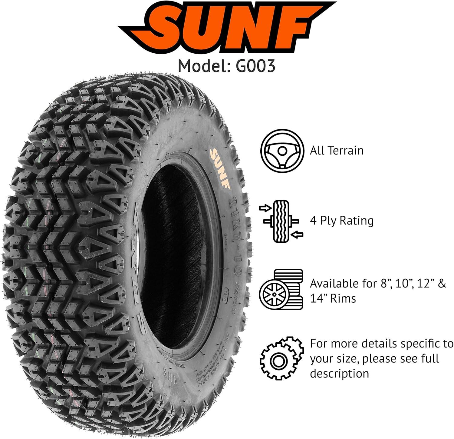 imageSet of 4 SunF G003 allterrain 22x1110 Front ampamp 22x1110 Rear ATV UTV GolfCart Turf Trail Tires 4 Ply Rims NOT included
