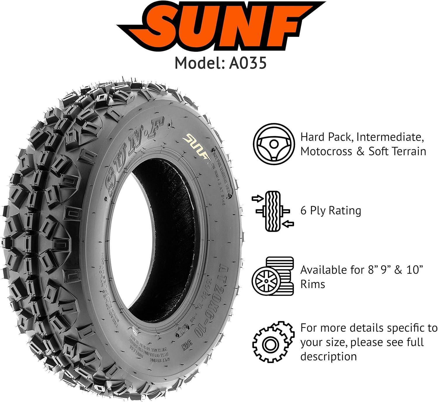 imageSunF 20x610 ATV UTV Tire 20x6x10 Knobby 6 PR A035  PAIR of 2