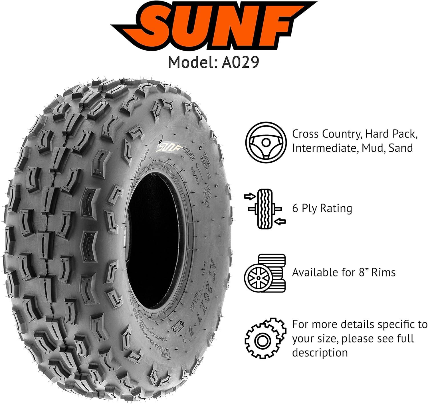imageSunF 20x78 ATV UTV Tire 20x7x8 Knobby Tubeless 6 PR A029  PAIR of 2