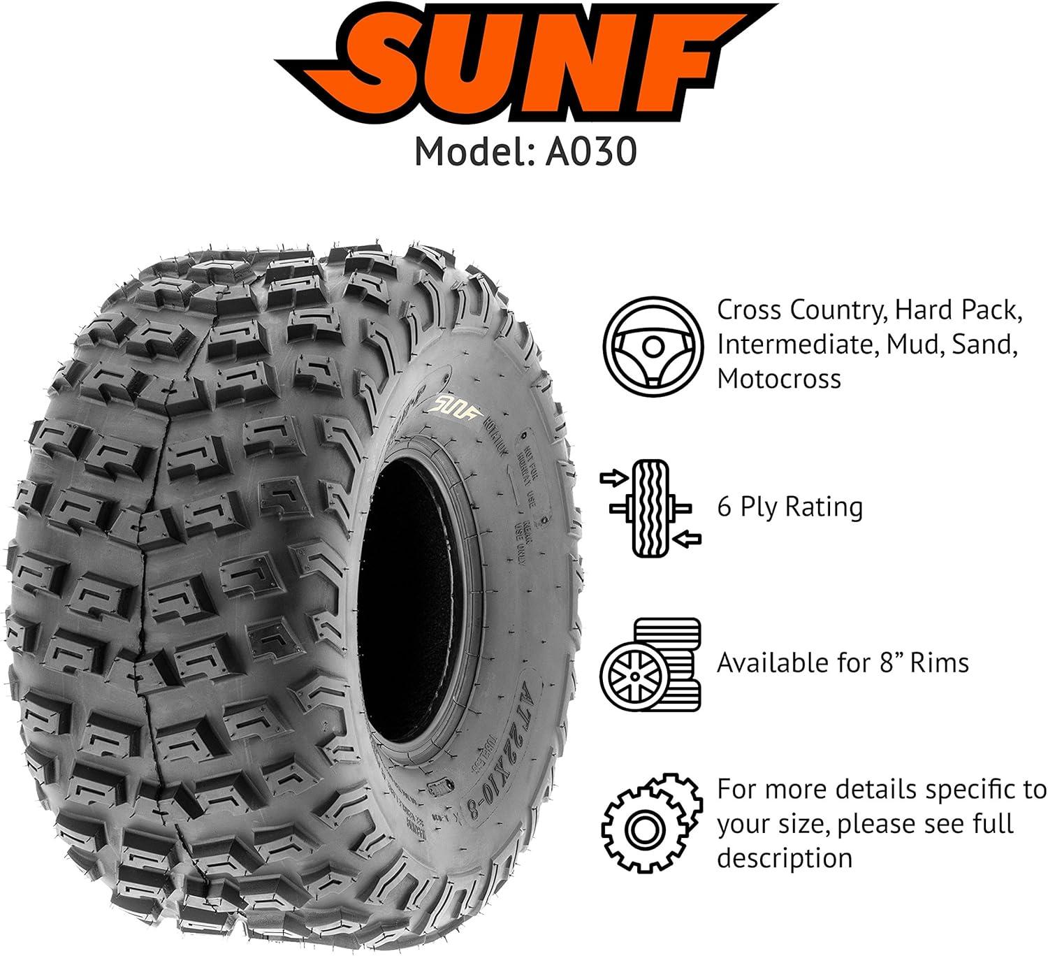 imageSunF 22x108 22x10x8 Knobby ATV UTV Tire 6 PR Tubeless  A030