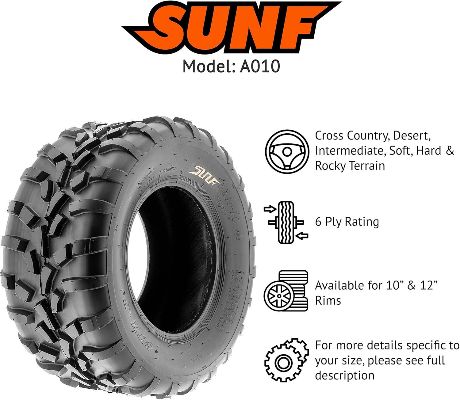 imageSunF 25x1112 25x11x12 Race Trail Sport ATV UTV Tire 6 PR Tubeless  A010