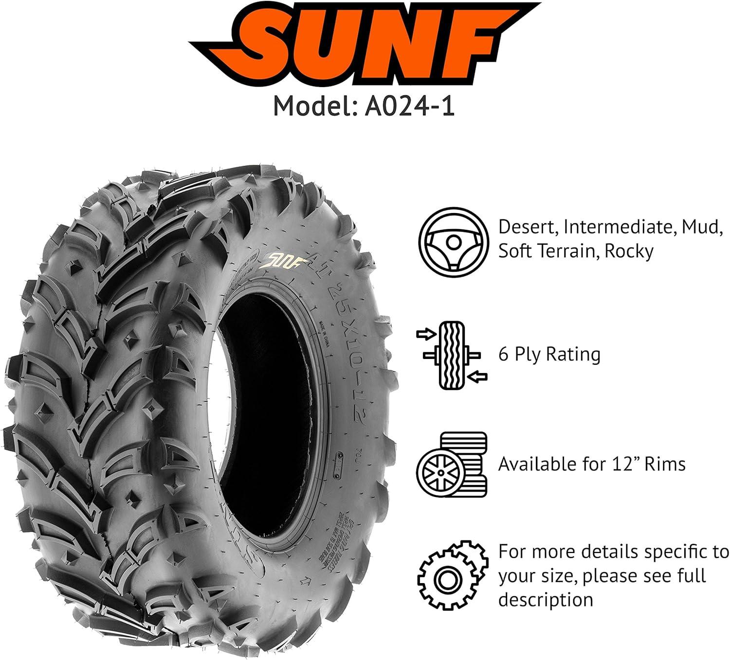 imageSunF A024 25x812 ATV UTV MudTrail Tire 6PR25x1012