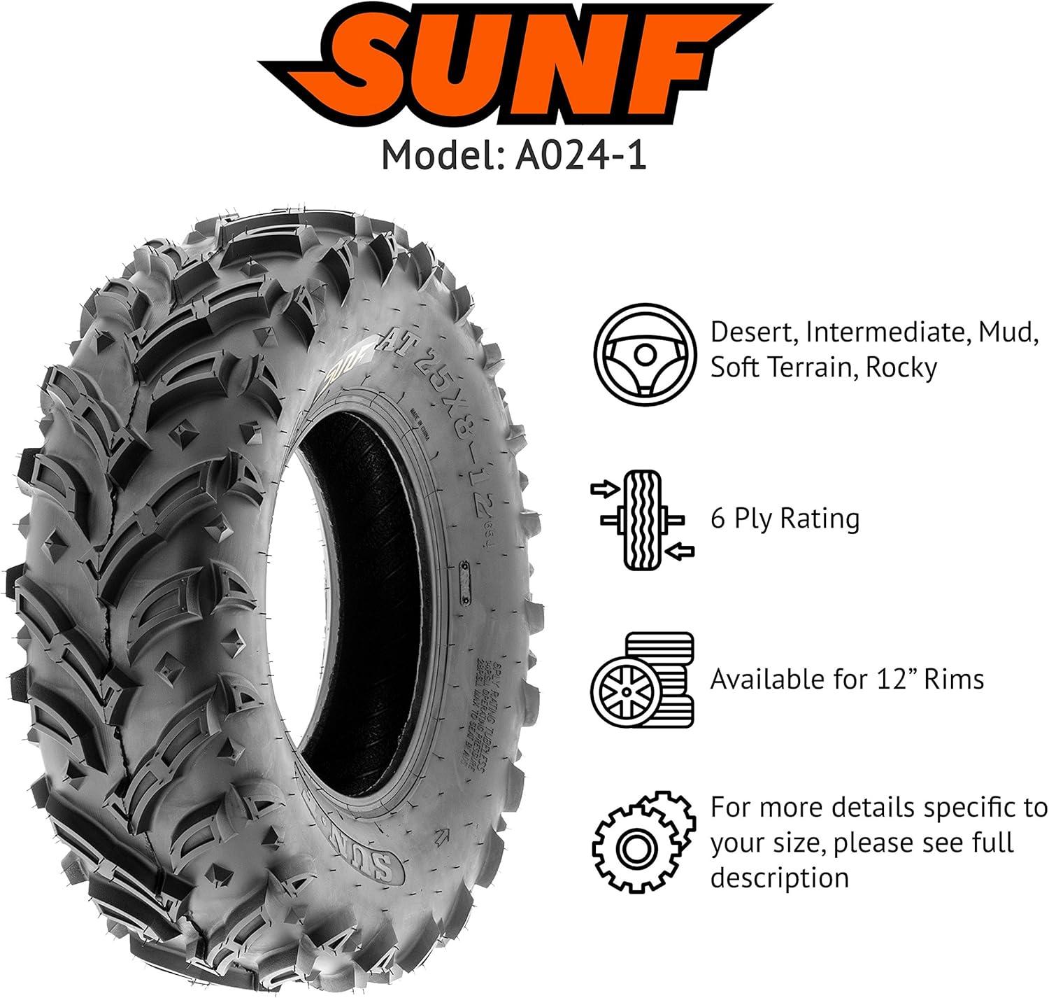 imageSunF A024 25x812 ATV UTV MudTrail Tire 6PR25x812
